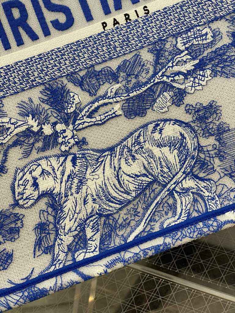 Dior M1286 Large Book Tote Toile de Blue Jouy Reverse Embroidery