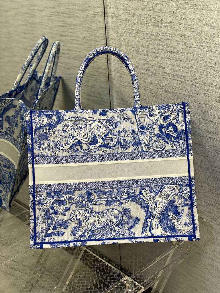 Dior M1286 Large Book Tote Toile de Blue Jouy Reverse Embroidery