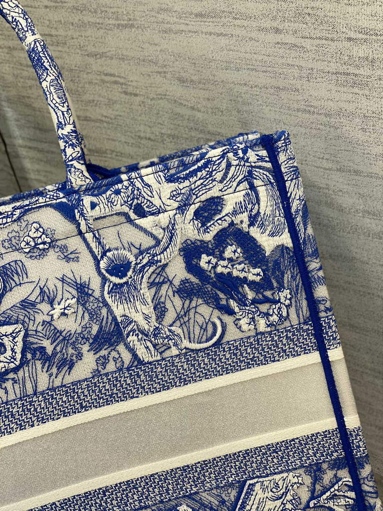 Dior M1286 Large Book Tote Toile de Blue Jouy Reverse Embroidery