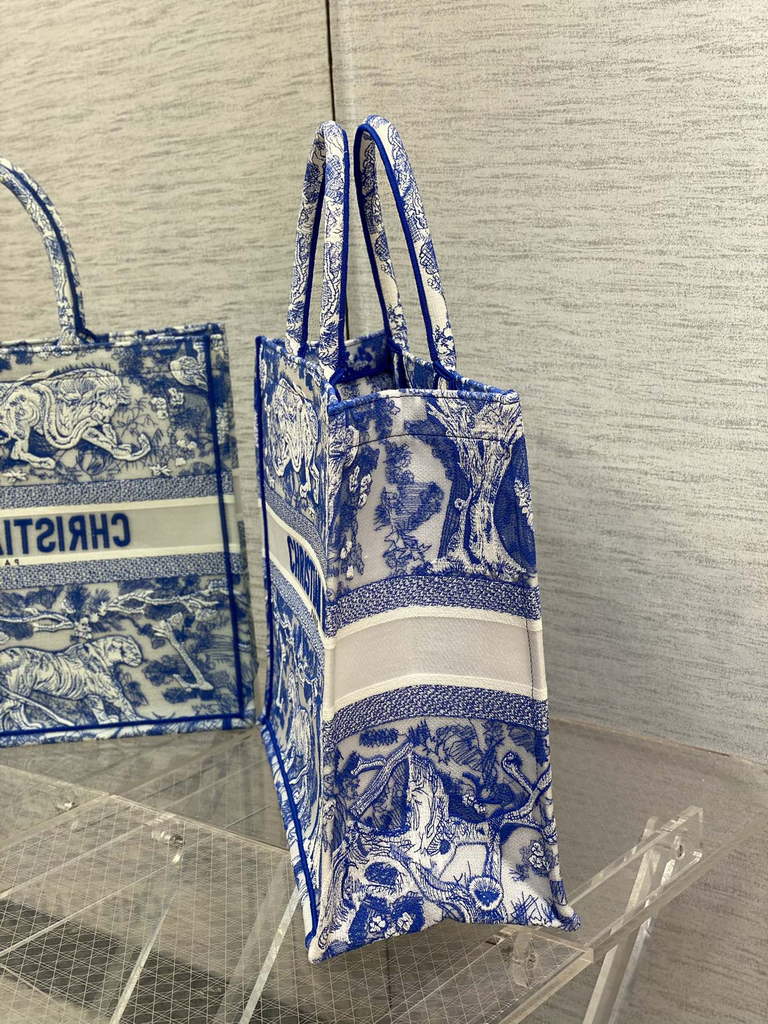Dior M1286 Large Book Tote Toile de Blue Jouy Reverse Embroidery