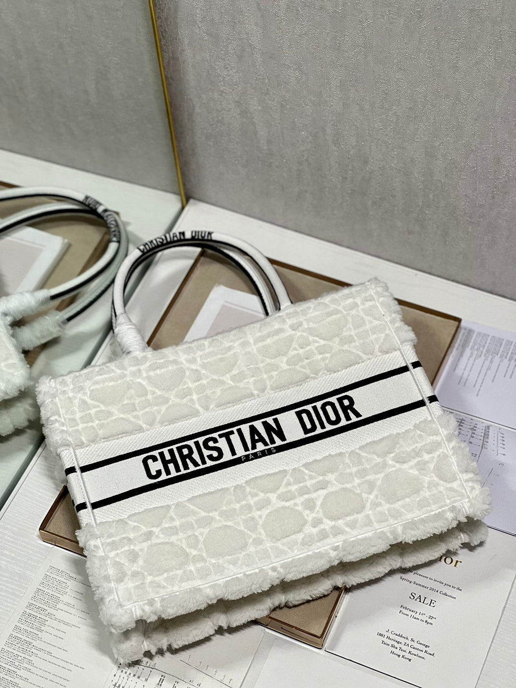 Dior M1296 Medium Book Tote Bag White Cannage