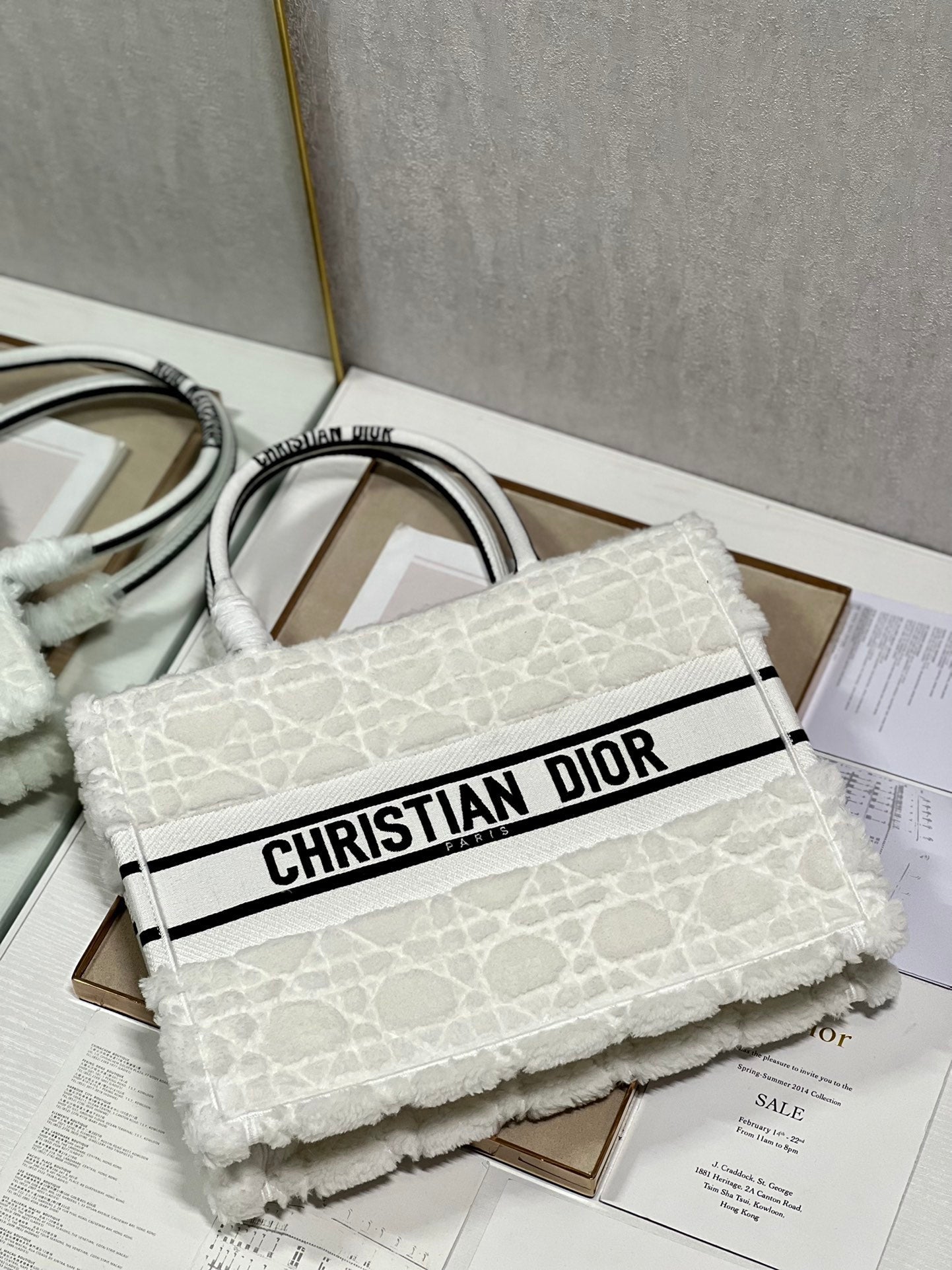 Dior M1296 Medium Book Tote Bag White Cannage