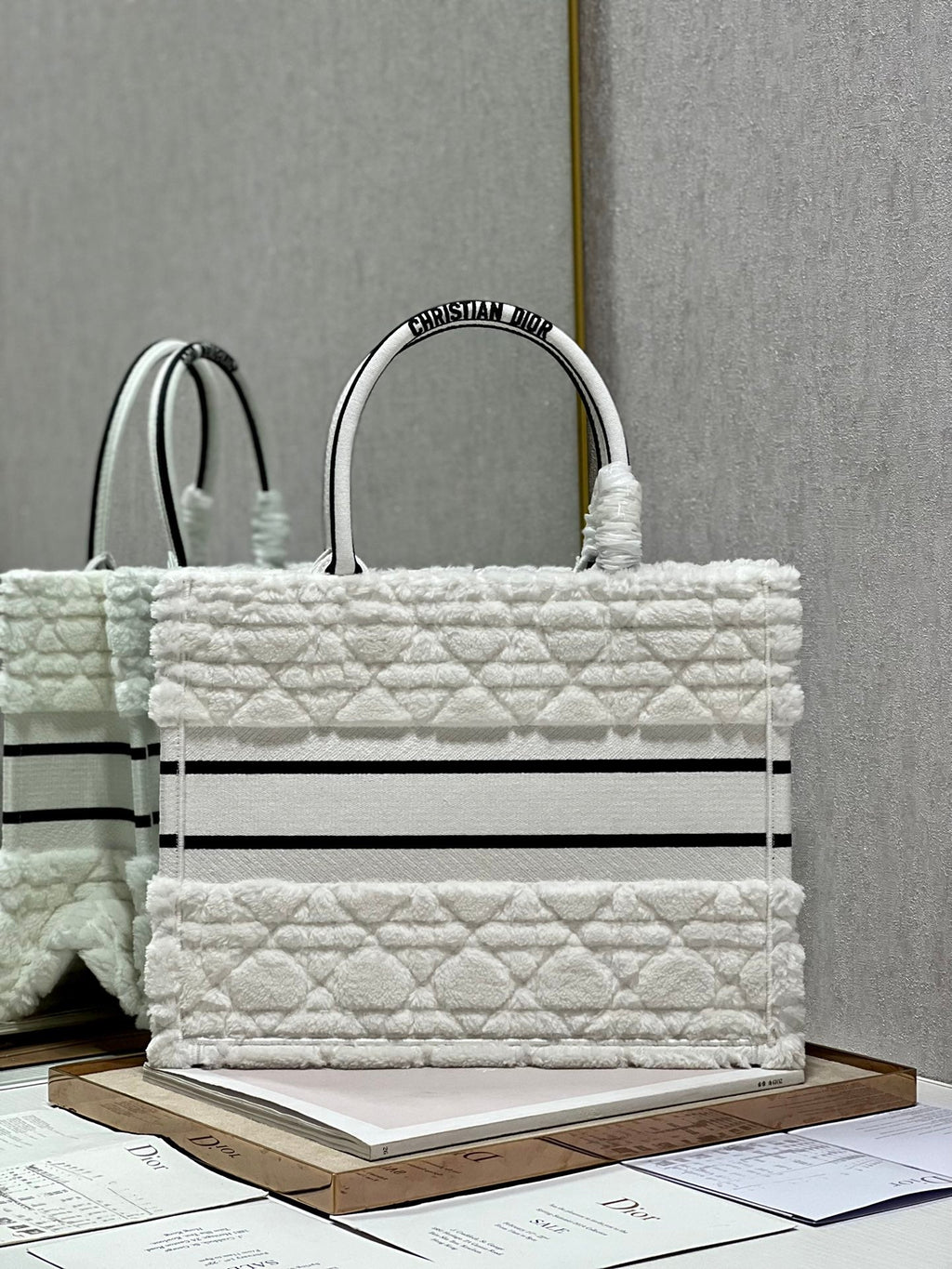 Dior M1296 Medium Book Tote Bag White Cannage