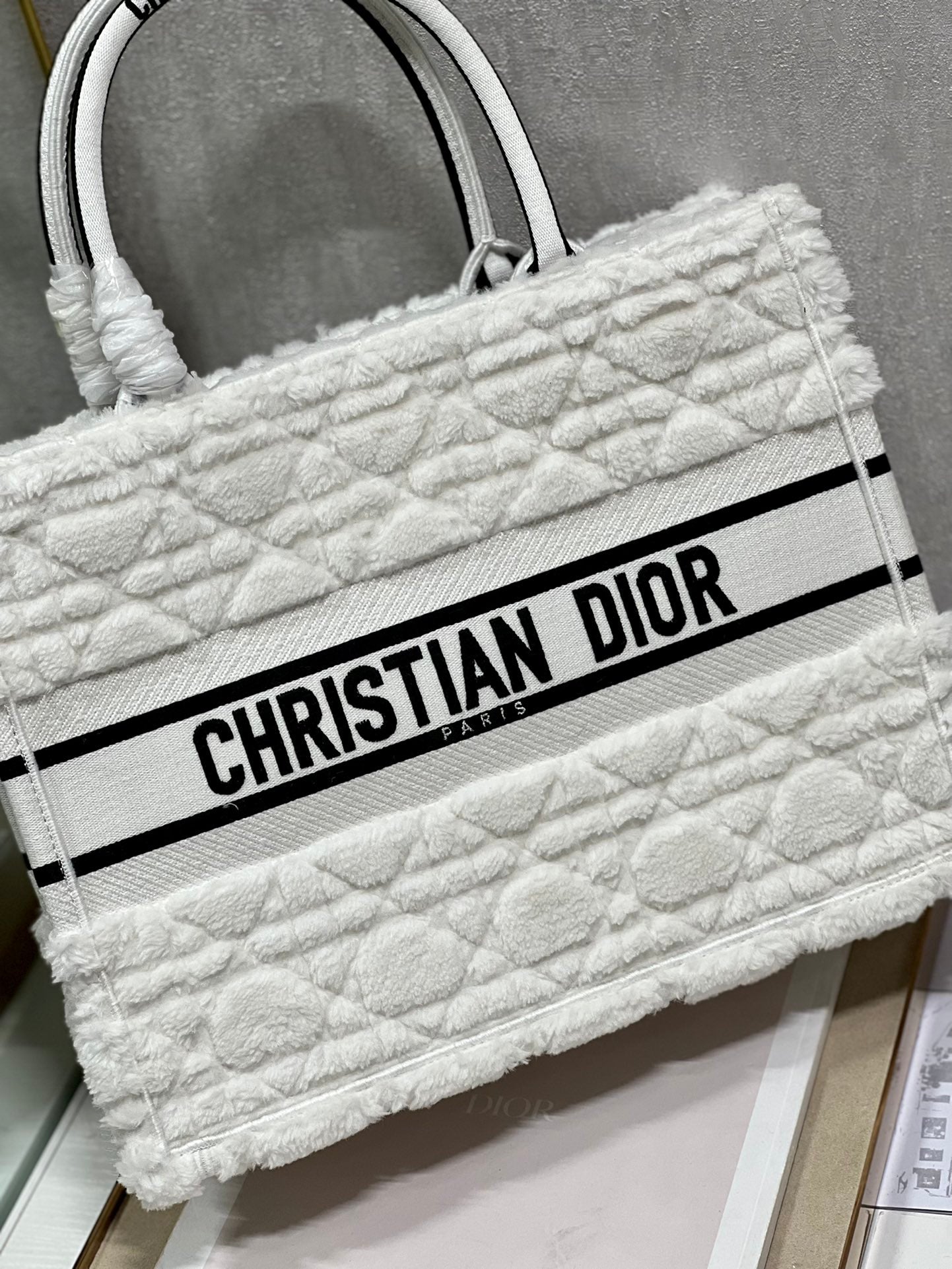 Dior M1296 Medium Book Tote Bag White Cannage