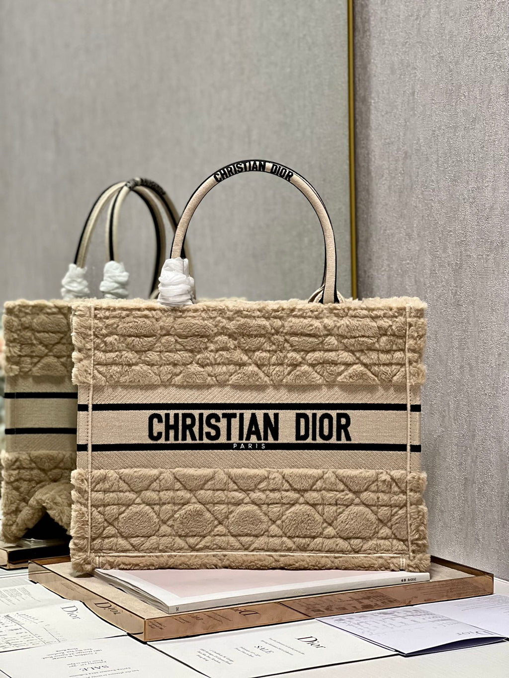 Dior M1296 Medium Book Tote Bag Apricot Cannage