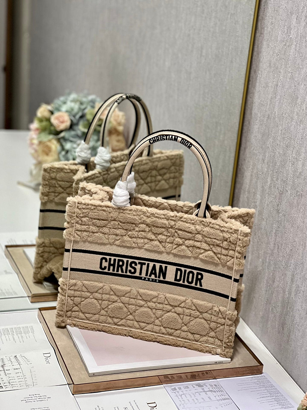 Dior M1296 Medium Book Tote Bag Apricot Cannage
