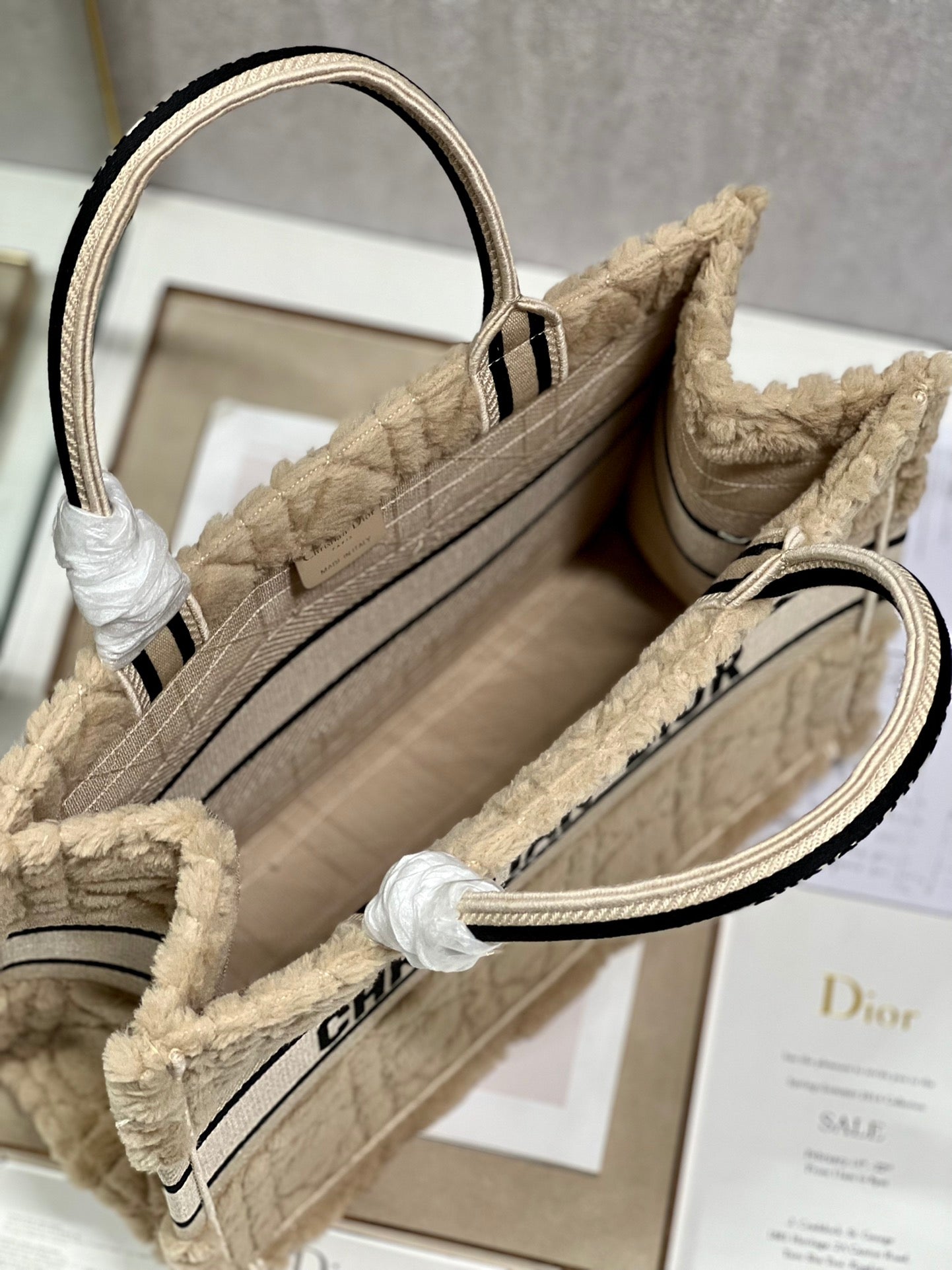 Dior M1296 Medium Book Tote Bag Apricot Cannage