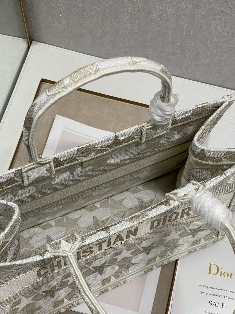 Dior M1296 Medium Book Tote White Star Multicolor Embroidery