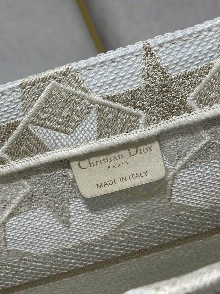 Dior M1296 Medium Book Tote White Star Multicolor Embroidery