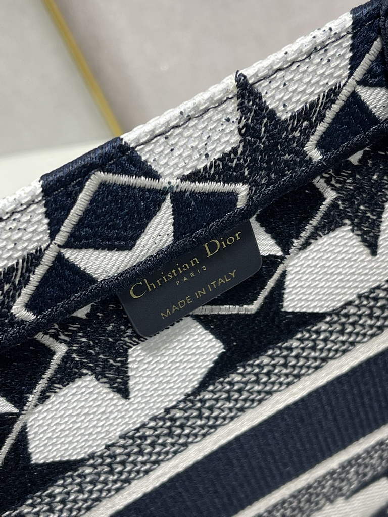 Dior M1296 Medium Book Tote Black Star Multicolor Embroidery