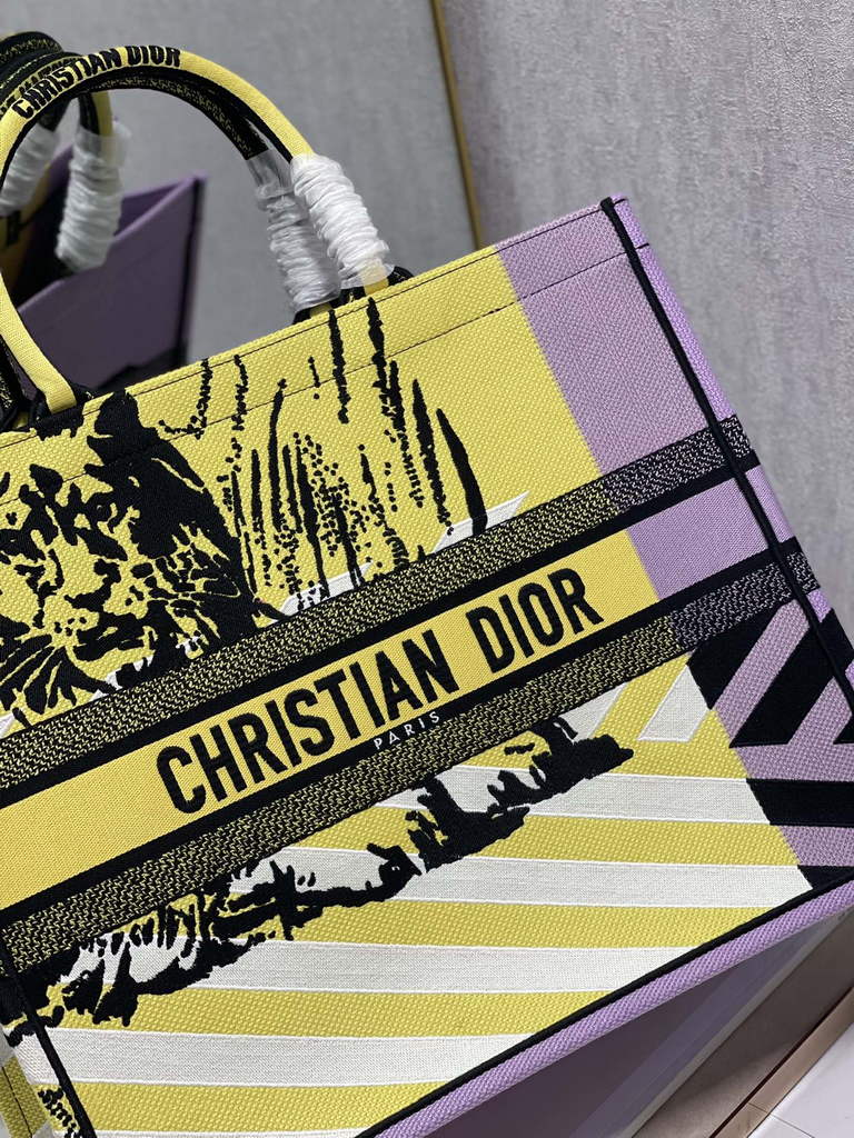 Dior M1296 Medium Book Tote Yellow D-Jungle Pop Embroidery