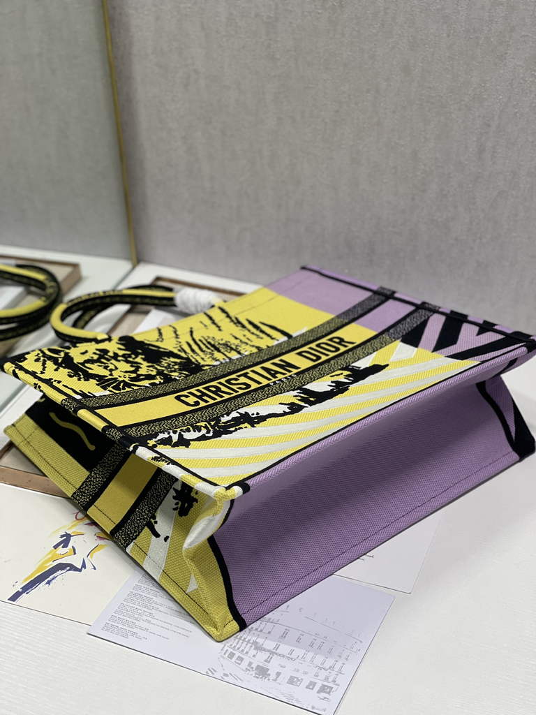 Dior M1296 Medium Book Tote Yellow D-Jungle Pop Embroidery