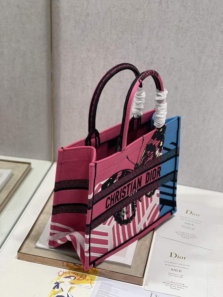 Dior M1296 Medium Book Tote Plum Butterfly D-Jungle Pop Embroidery