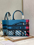 Dior M1296 Medium Book Tote Blue D-Jungle Pop Embroidery