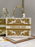 Dior M1296 Medium Book Tote Gold Multicolor Embroidery