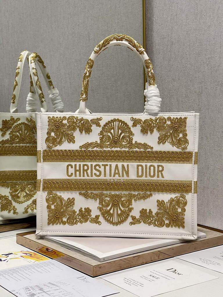 Dior M1296 Medium Book Tote Gold Multicolor Embroidery