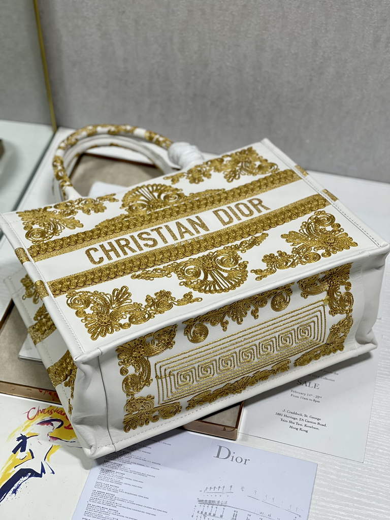 Dior M1296 Medium Book Tote Gold Multicolor Embroidery