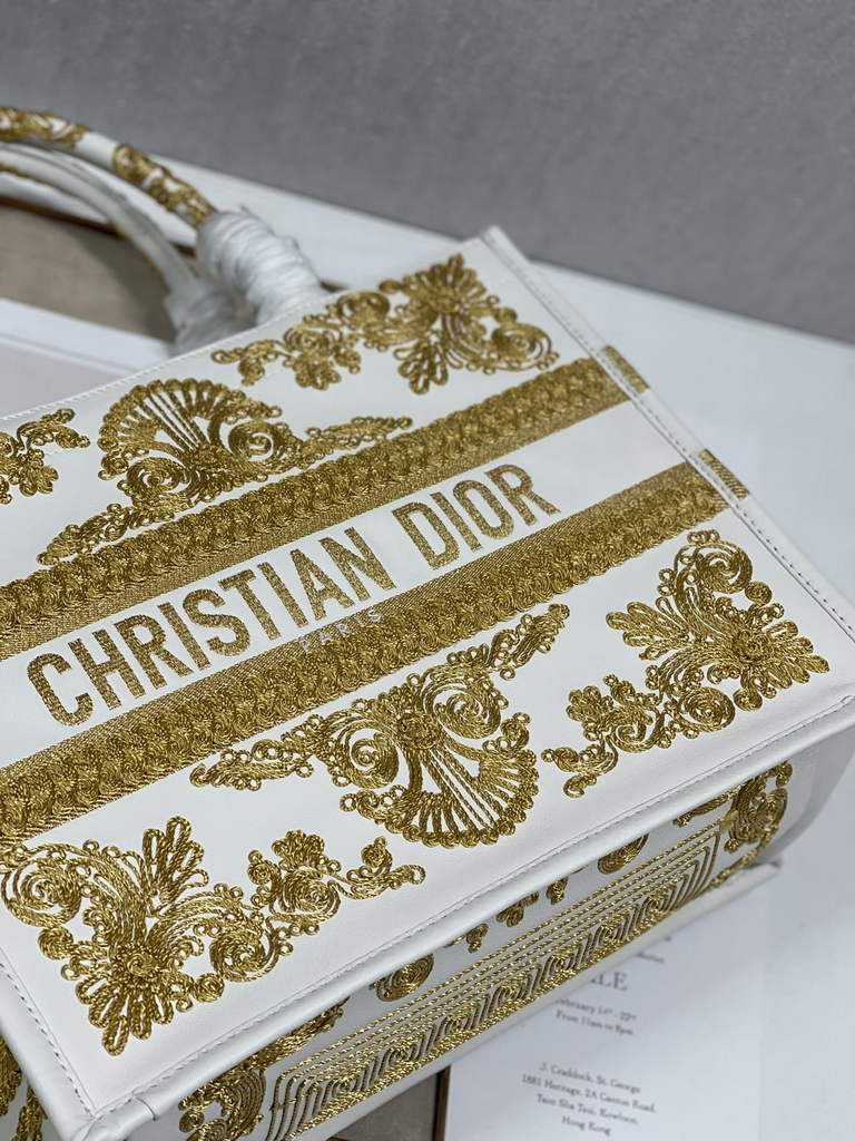 Dior M1296 Medium Book Tote Gold Multicolor Embroidery