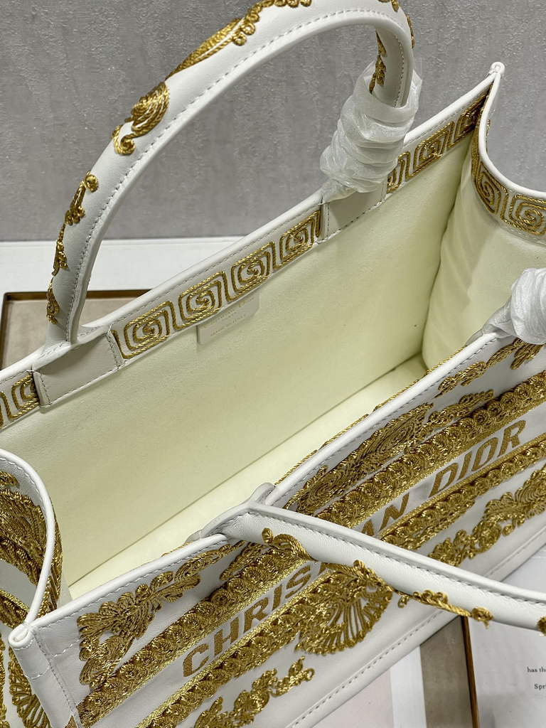 Dior M1296 Medium Book Tote Gold Multicolor Embroidery