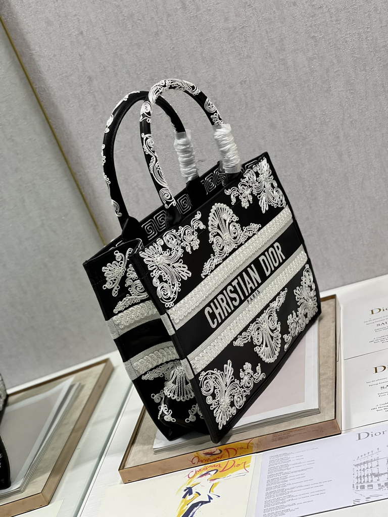 Dior M1296 Medium Book Tote Black Multicolor Embroidery
