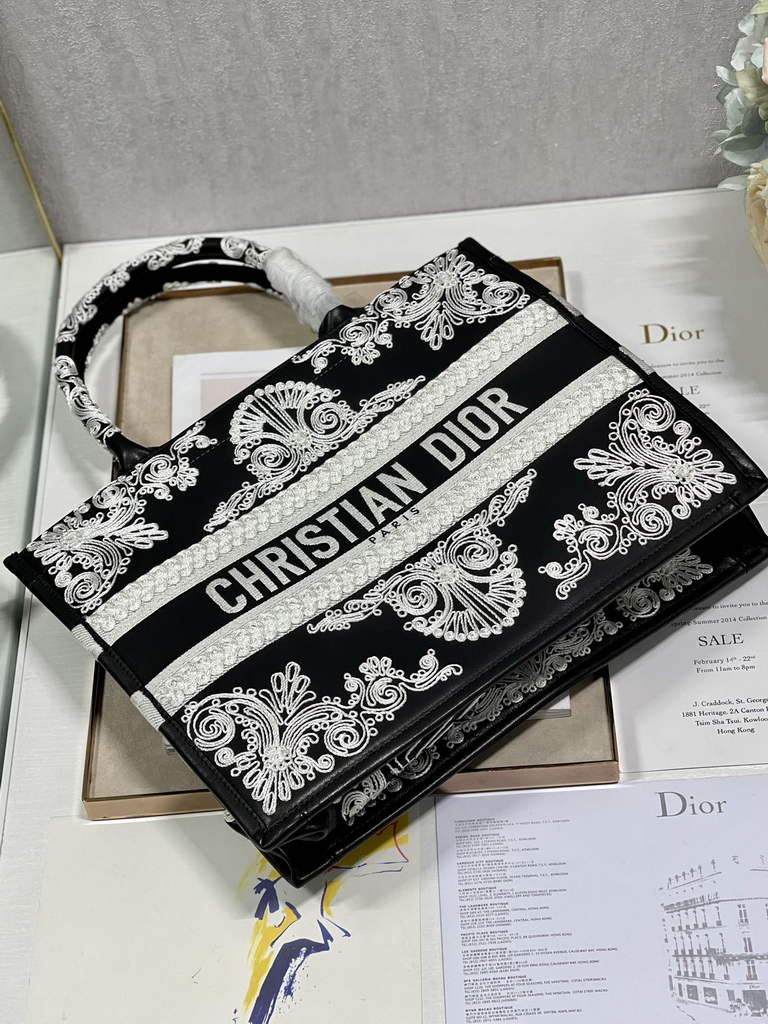 Dior M1296 Medium Book Tote Black Multicolor Embroidery