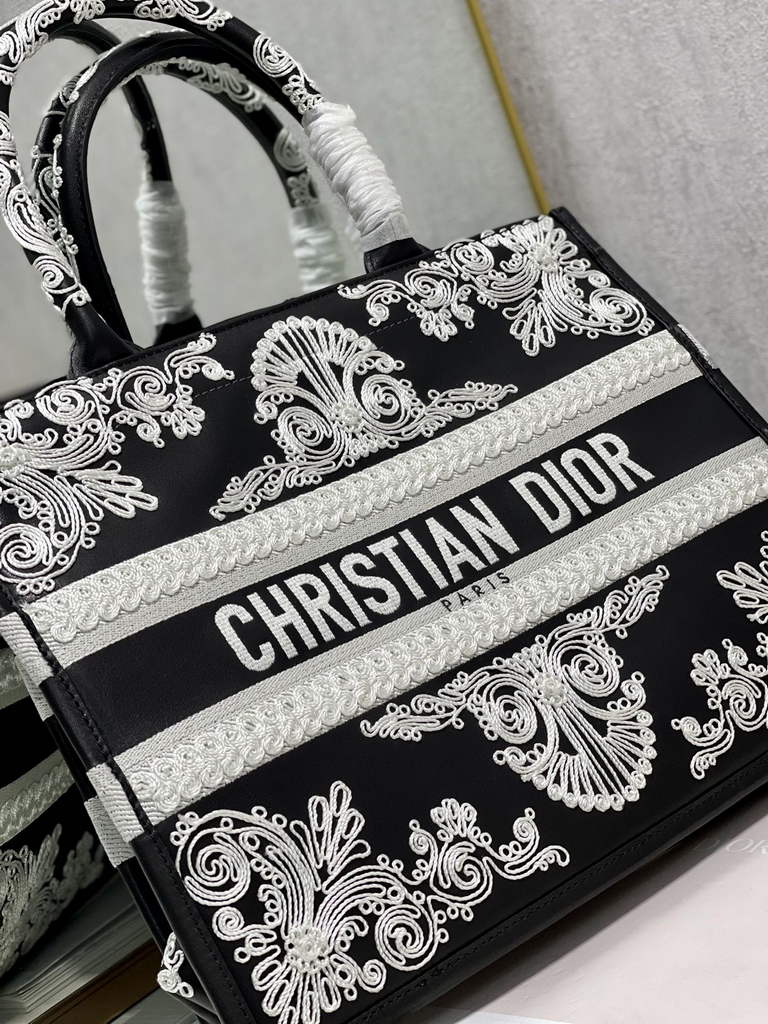 Dior M1296 Medium Book Tote Black Multicolor Embroidery