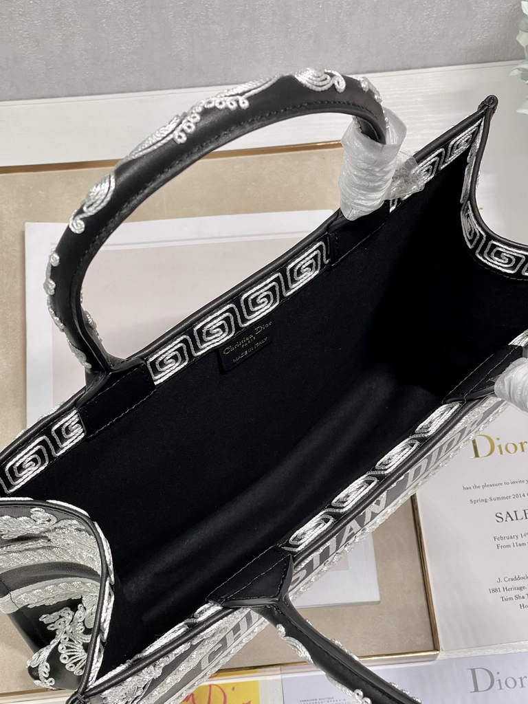 Dior M1296 Medium Book Tote Black Multicolor Embroidery
