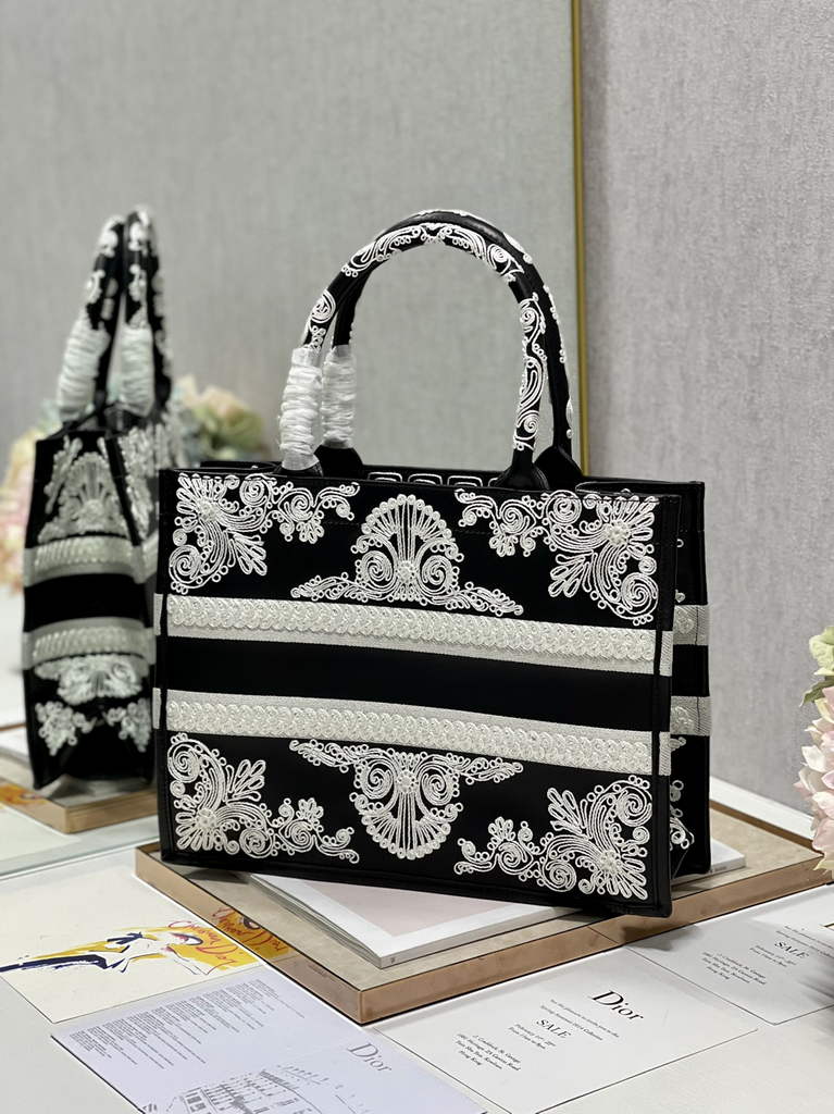 Dior M1296 Medium Book Tote Black Multicolor Embroidery