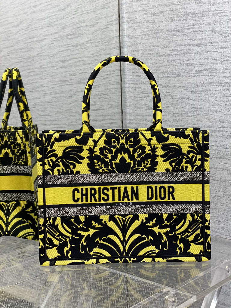 Dior M1296 Medium Book Tote Yellow flower Multicolor Embroidery