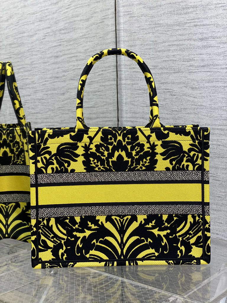 Dior M1296 Medium Book Tote Yellow flower Multicolor Embroidery