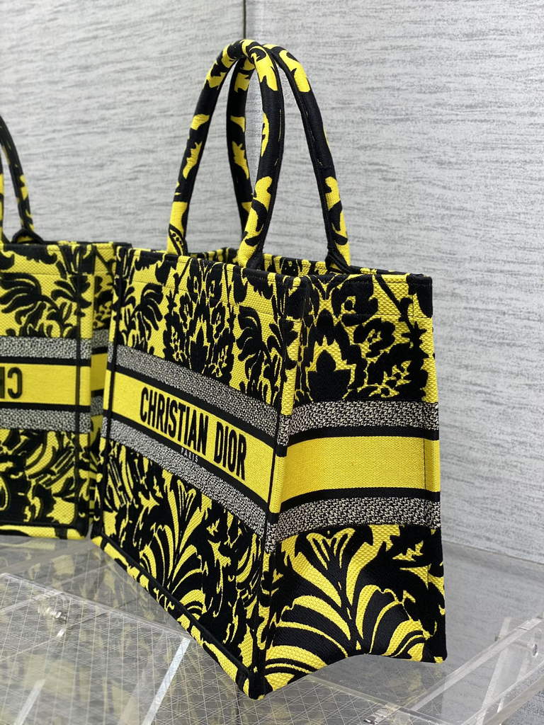 Dior M1296 Medium Book Tote Yellow flower Multicolor Embroidery