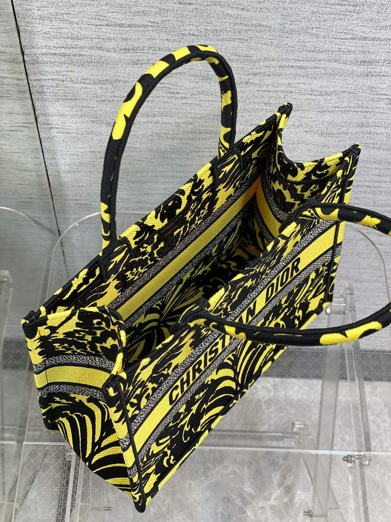 Dior M1296 Medium Book Tote Yellow flower Multicolor Embroidery