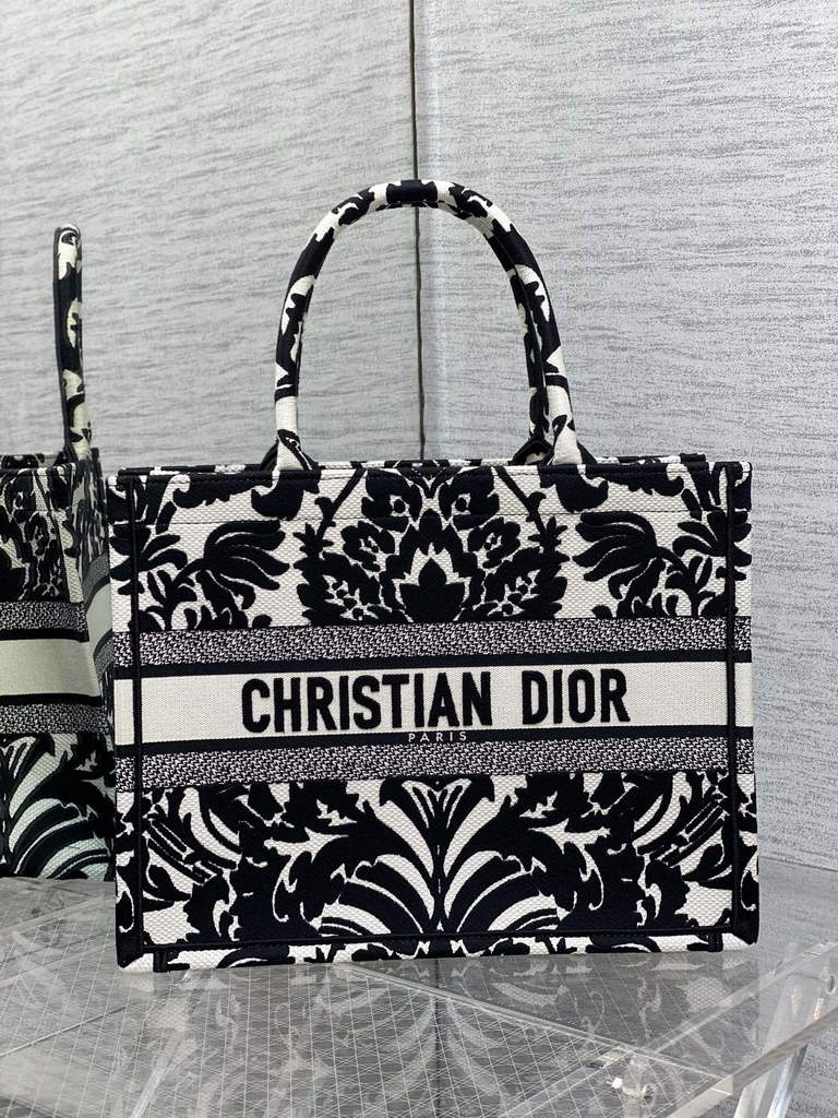 Dior M1296 Medium Book Tote Black flower Multicolor Embroidery