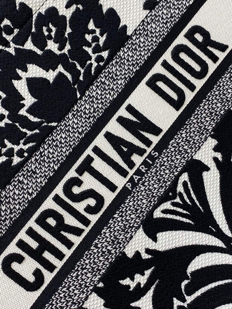 Dior M1296 Medium Book Tote Black flower Multicolor Embroidery