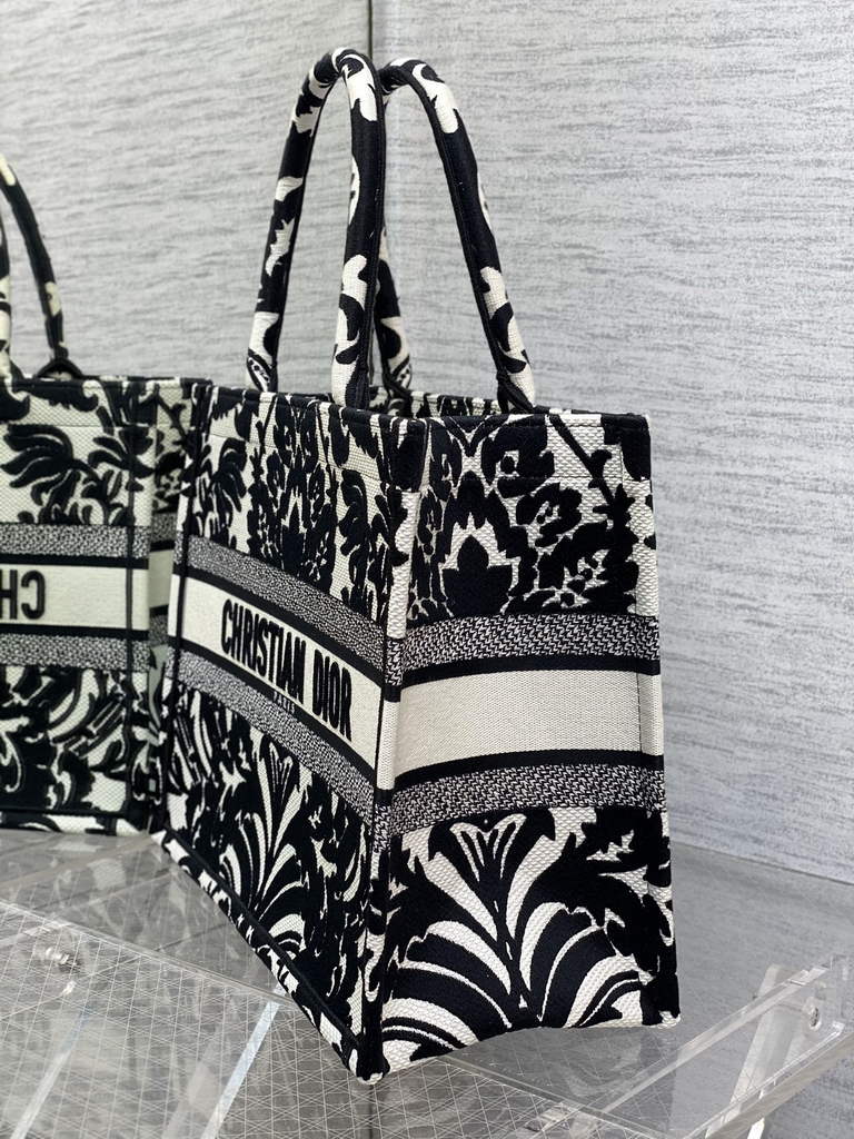 Dior M1296 Medium Book Tote Black flower Multicolor Embroidery