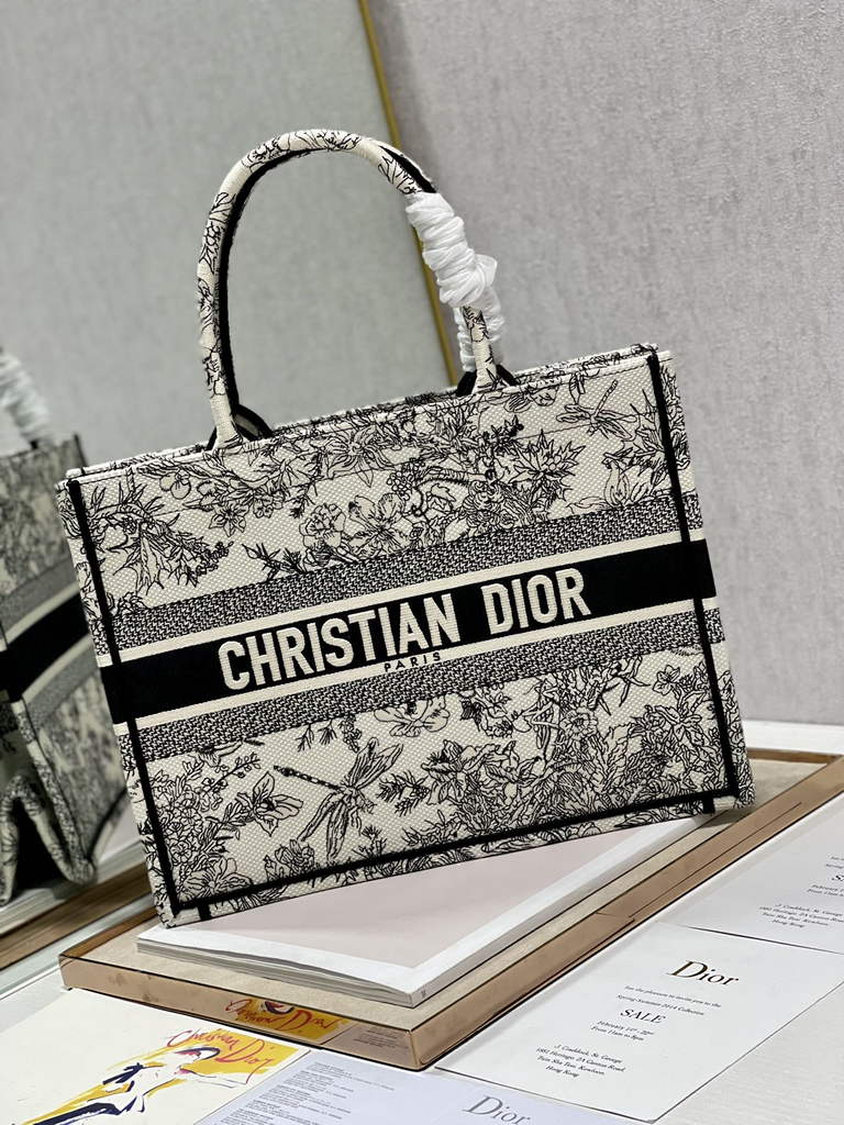Dior M1296 Medium Book Tote dragonfly Multicolor Beige