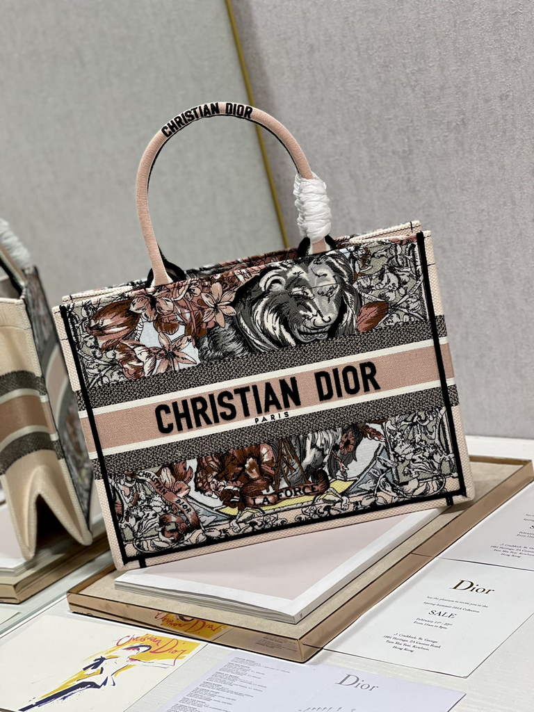 Dior M1296 Medium Book Tote dragonfly Multicolor Pink