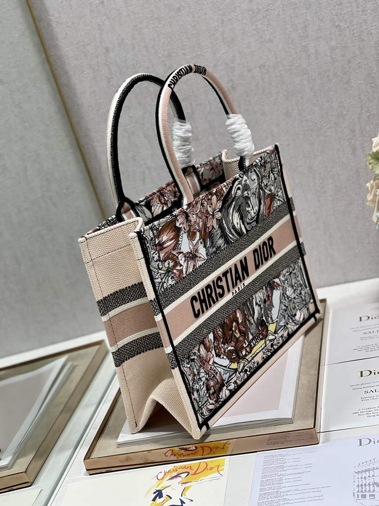 Dior M1296 Medium Book Tote dragonfly Multicolor Pink
