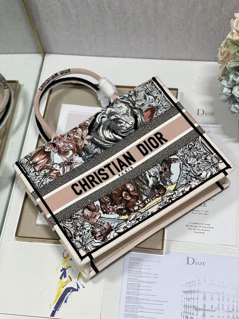 Dior M1296 Medium Book Tote dragonfly Multicolor Pink