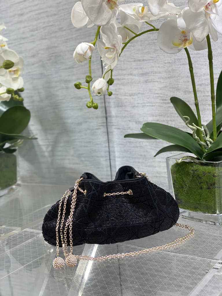 Dior M2340 Dream Bucket Bag Black Cannage Cotton with Bead Embroidery - Default Title - View 1