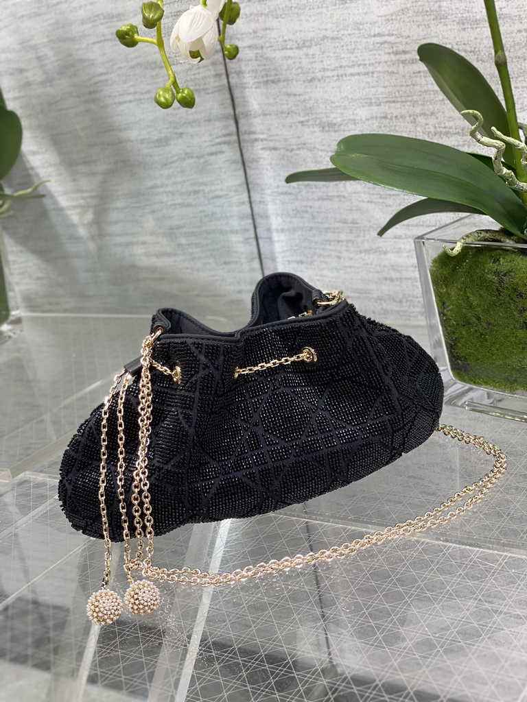 Dior M2340 Dream Bucket Bag Black Cannage Cotton with Bead Embroidery - Default Title - View 2