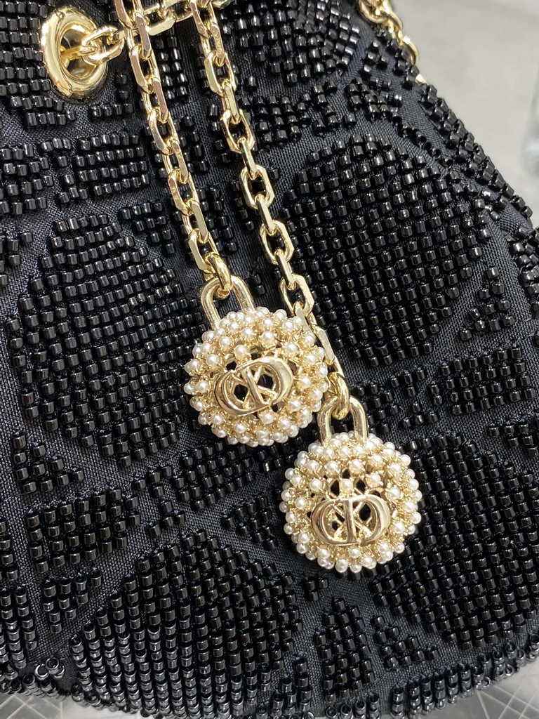 Dior M2340 Dream Bucket Bag Black Cannage Cotton with Bead Embroidery - Default Title - View 5