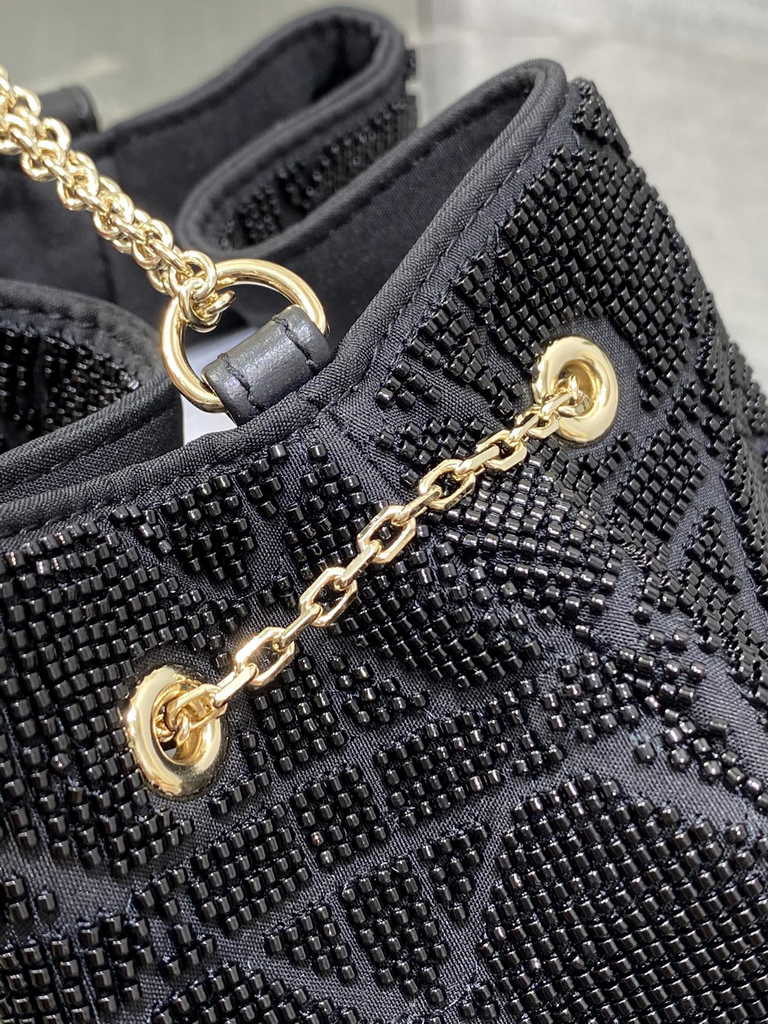 Dior M2340 Dream Bucket Bag Black Cannage Cotton with Bead Embroidery - Default Title - View 6