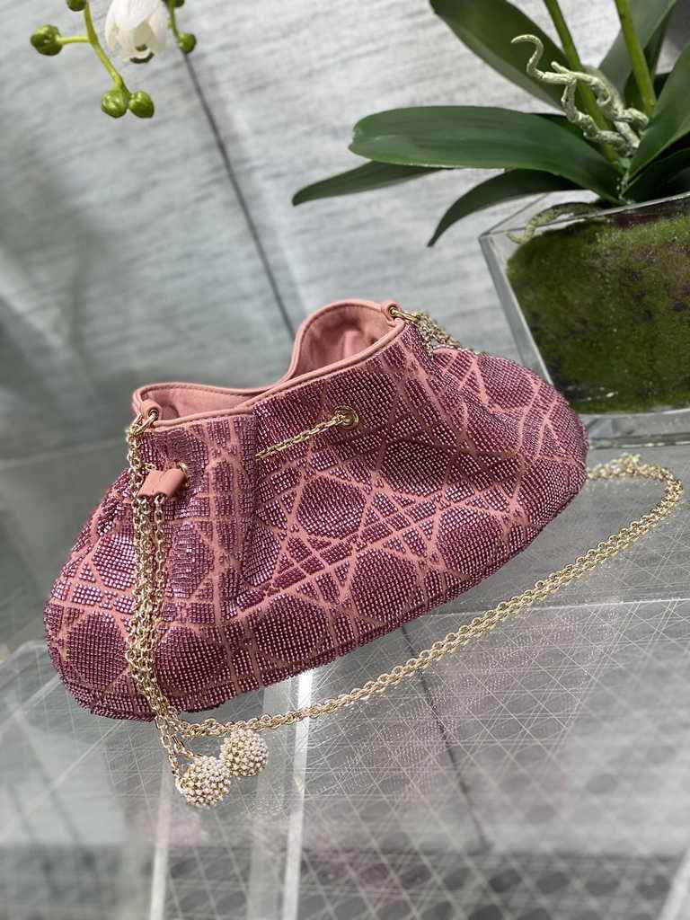 Dior M2340 Dream Bucket Bag Ethereal Pink Cannage Cotton with Bead Embroidery - Default Title - View 2