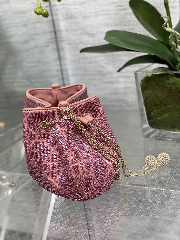 Dior M2340 Dream Bucket Bag Ethereal Pink Cannage Cotton with Bead Embroidery - Default Title - View 3