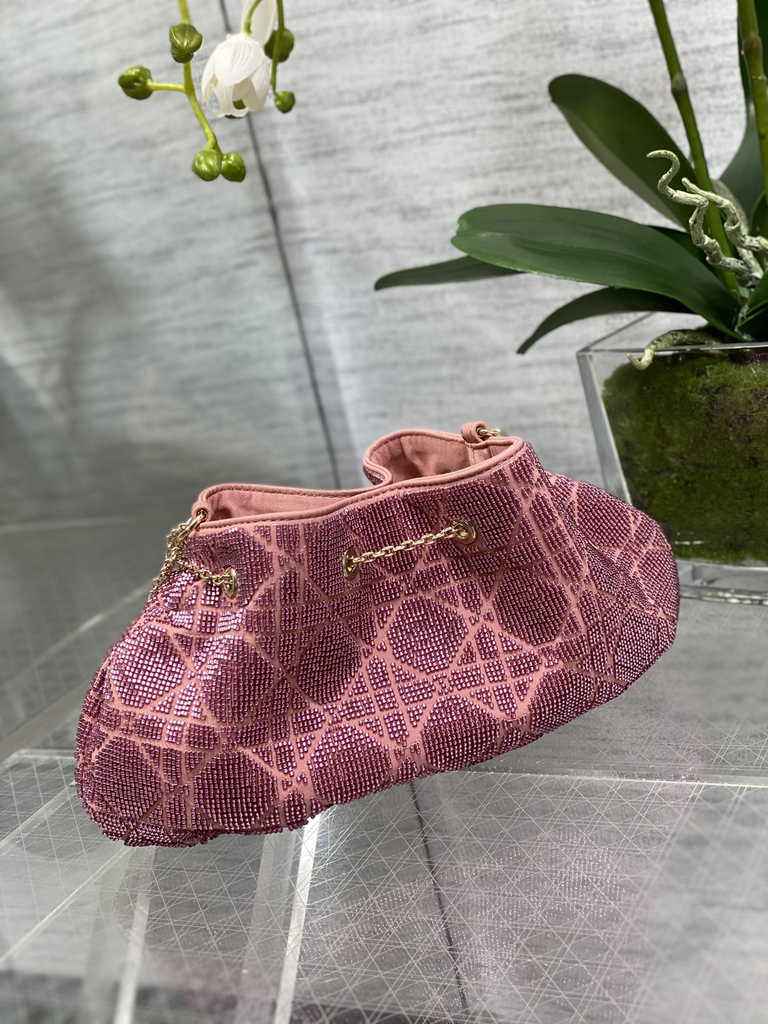Dior M2340 Dream Bucket Bag Ethereal Pink Cannage Cotton with Bead Embroidery - Default Title - View 4