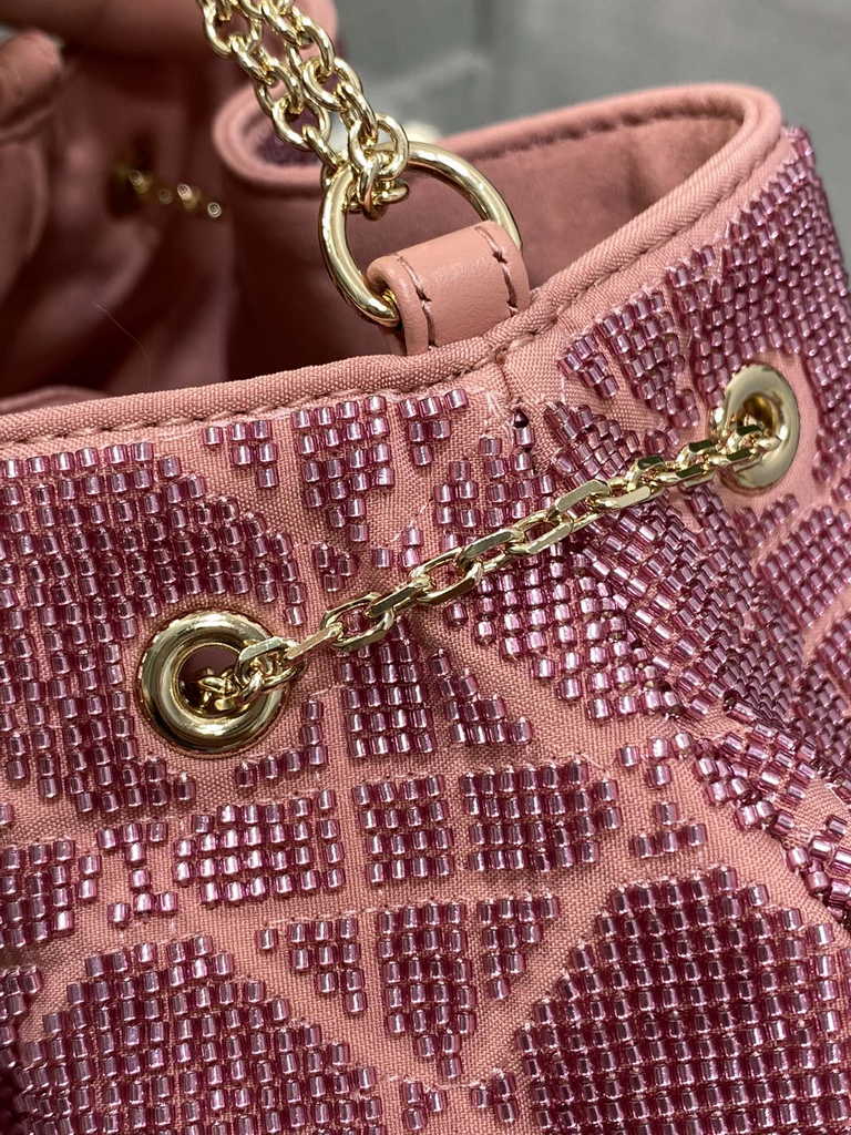 Dior M2340 Dream Bucket Bag Ethereal Pink Cannage Cotton with Bead Embroidery - Default Title - View 6