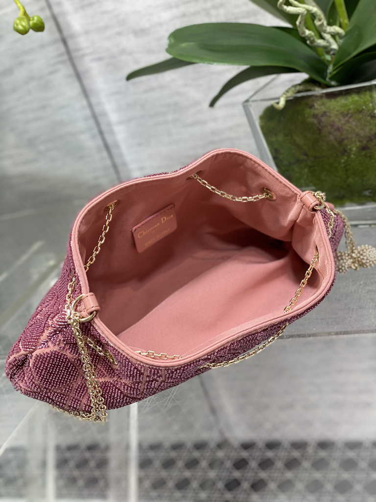 Dior M2340 Dream Bucket Bag Ethereal Pink Cannage Cotton with Bead Embroidery - Default Title - View 8
