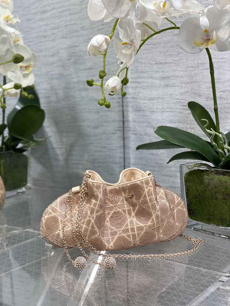 Dior M2340 Dream Bucket Bag Dusty Ivory Cannage Cotton with Bead Embroidery - Default Title - View 1