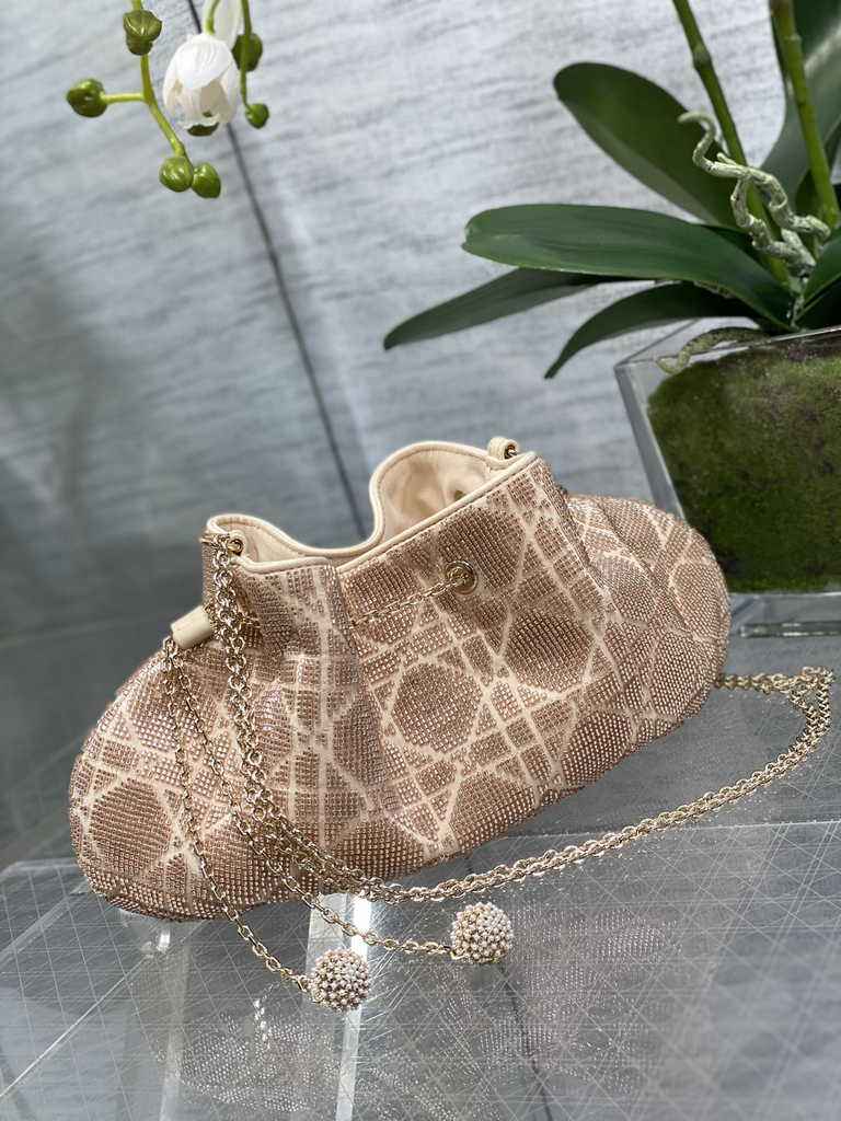 Dior M2340 Dream Bucket Bag Dusty Ivory Cannage Cotton with Bead Embroidery - Default Title - View 2